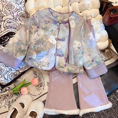 紫気東来女の子新中国式唐装セット綿国風盤ボタンズボン2セットC78158