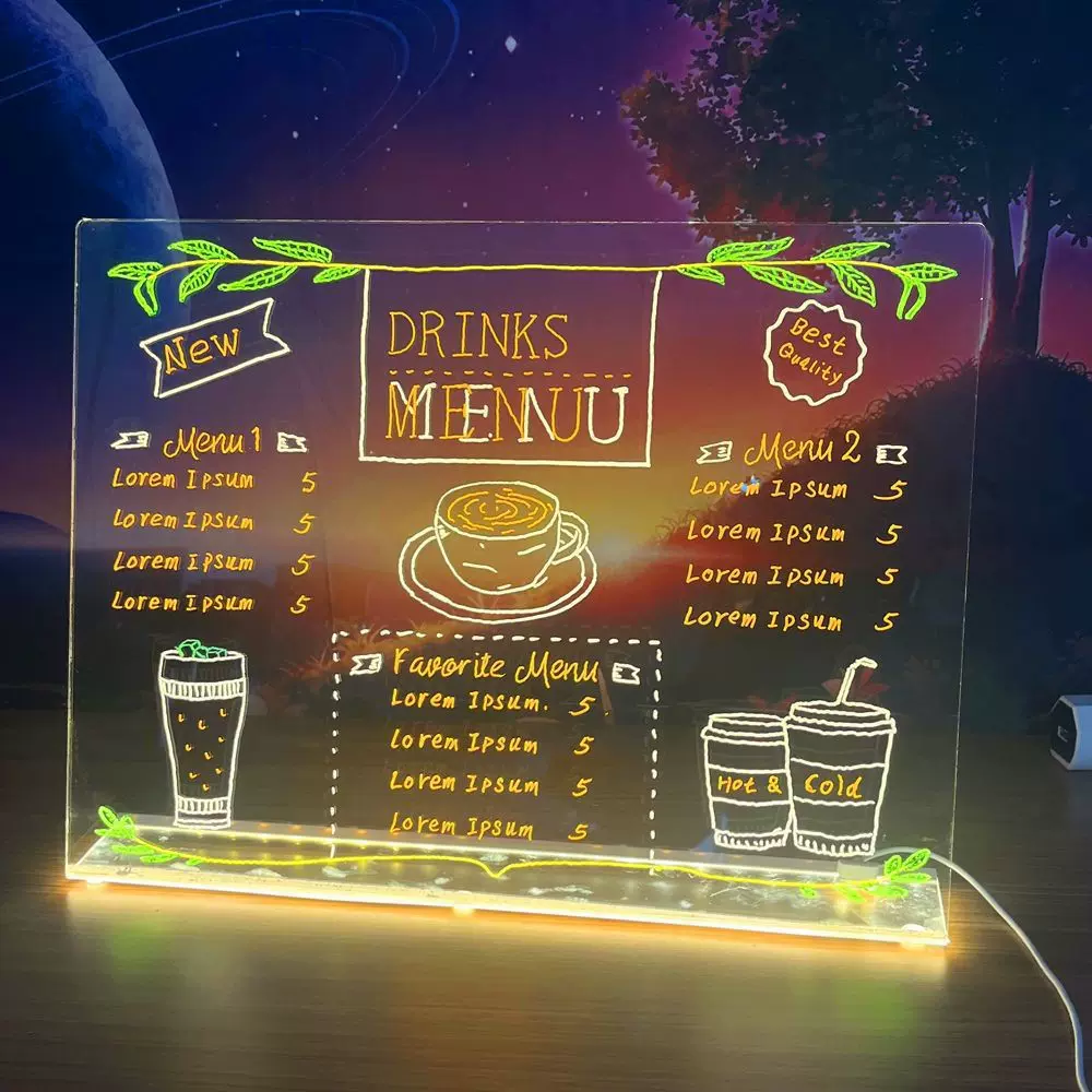 diy可擦透明桌面手写磁吸发光亚克力板灯led留言板灯氛围灯小夜灯