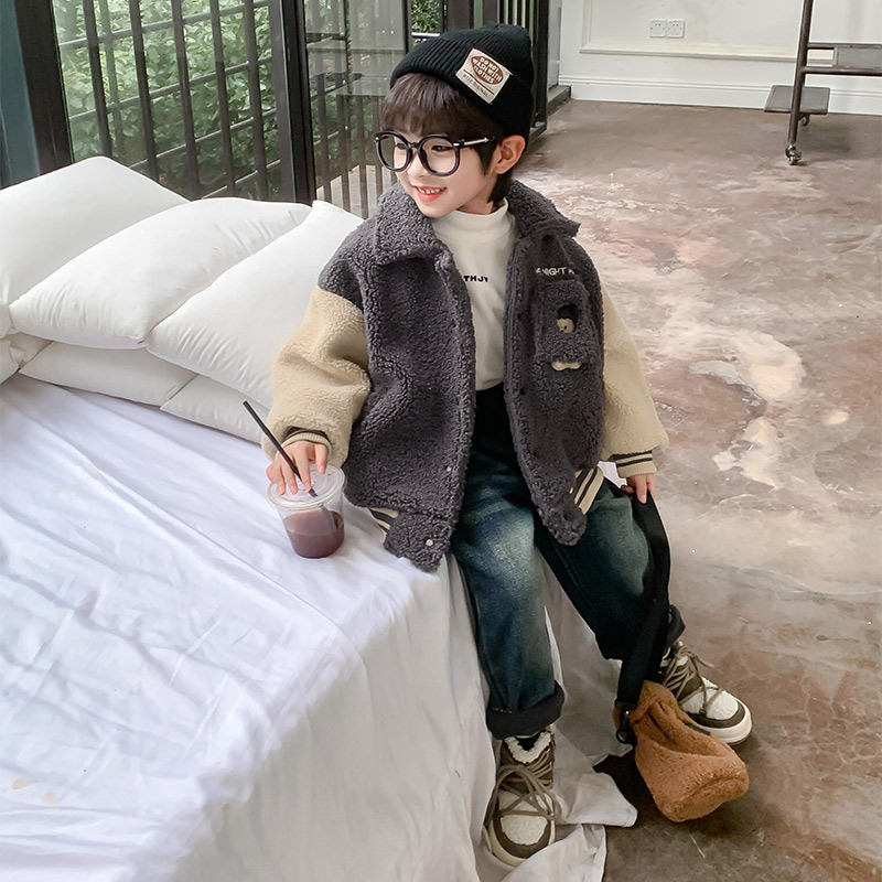 (2개) 소년 겨울 코트 2024 새로운 한국 스타일 어린이 서양식 모직 스웨터 가을과 겨울 소년 겨울 잘 생긴 코튼 패딩 코트