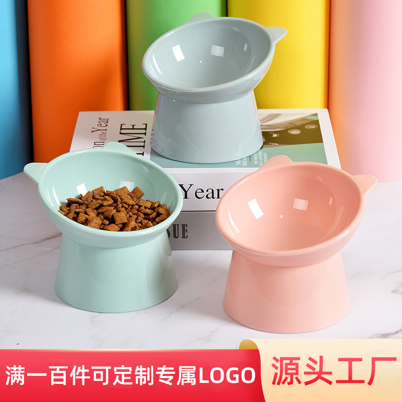Logotipo impreso personalizado estilo nórdico inclinado cuencos para gatos de patas altas dibujos animados cuidado de cuello anti-volteo tazón para mascotas tazón para perros