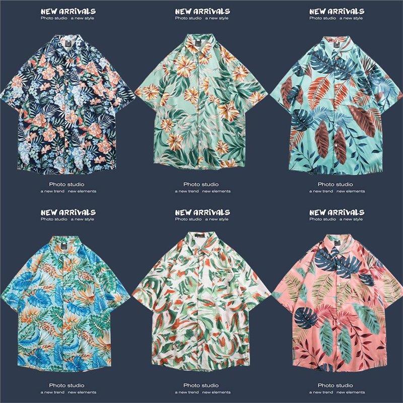 Hawaiian Sanya Vacation Seaside Floral Shirt Men's Short-Sleeved Ins Trendy Hong Kong Style Japanese Style Versatile Floral Shirt Jacket