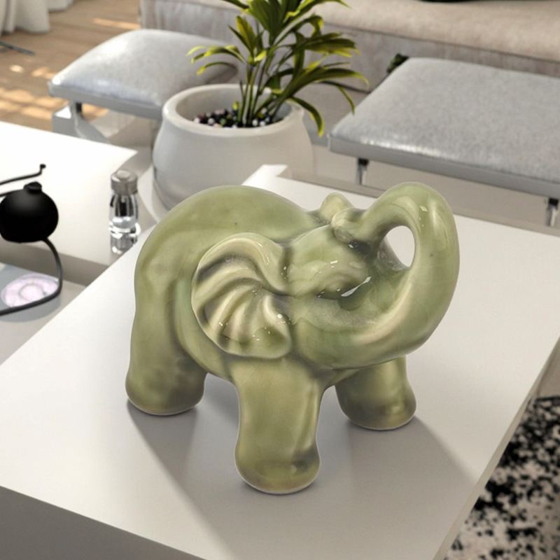 Mini elefante de temperatura media de cerámica, adornos de nicho de escritorio, elefantes seguros y deseables, exquisitos adornos de mesa de centro para mascotas de té