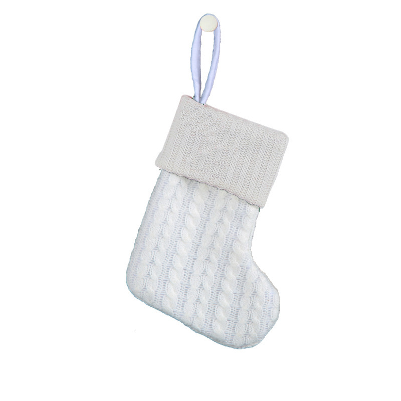 Decoraciones transfronterizas calcetines de punto calcetines de lana letras bordadas bolsa de regalo de dulces PARA NIÑOS Calcetines de Navidad blancos bolsa de regalo