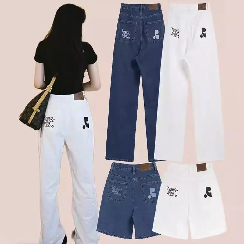 2026 Spring/Summer Restandrecreation Korea Rr Pure Cotton White Jeans Trendy Straight-Leg Wide-Leg Pants