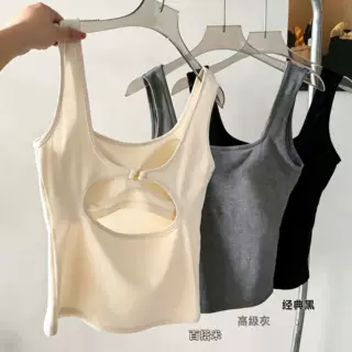 秋冬宽肩后背镂空磨毛美背背心带胸垫固定杯内搭打底抹胸马甲上衣