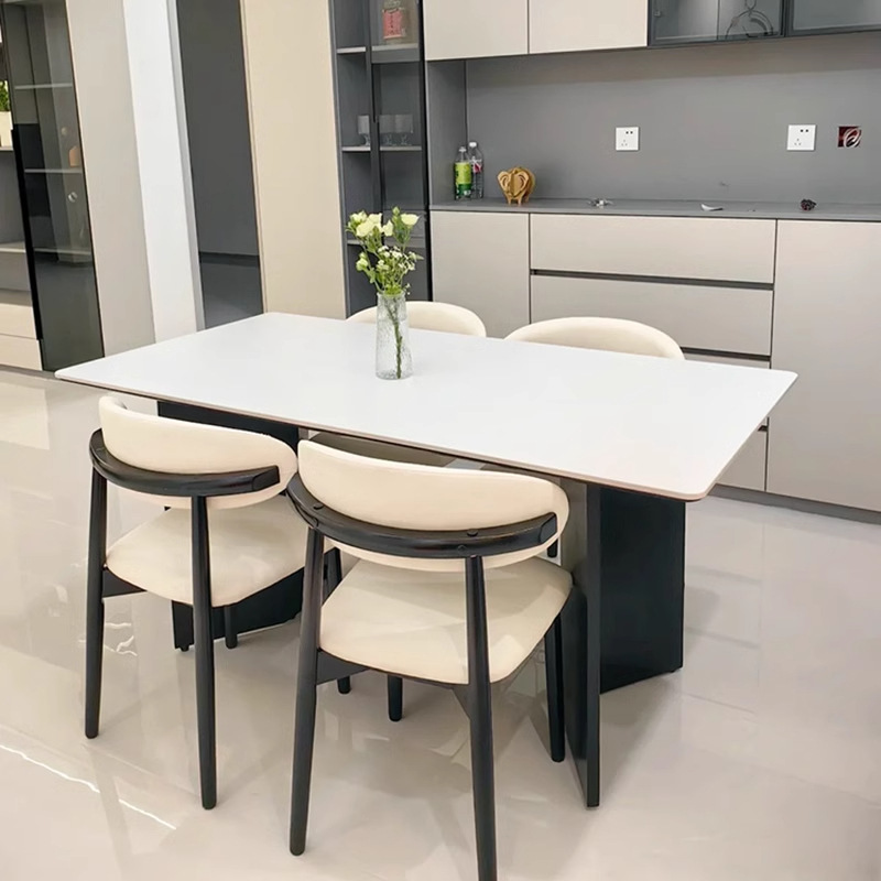 Delifon Solid Wood Slate Dining Table and Chair Combination Rectangular Modern Simple Household Size Ash Wood Normcore