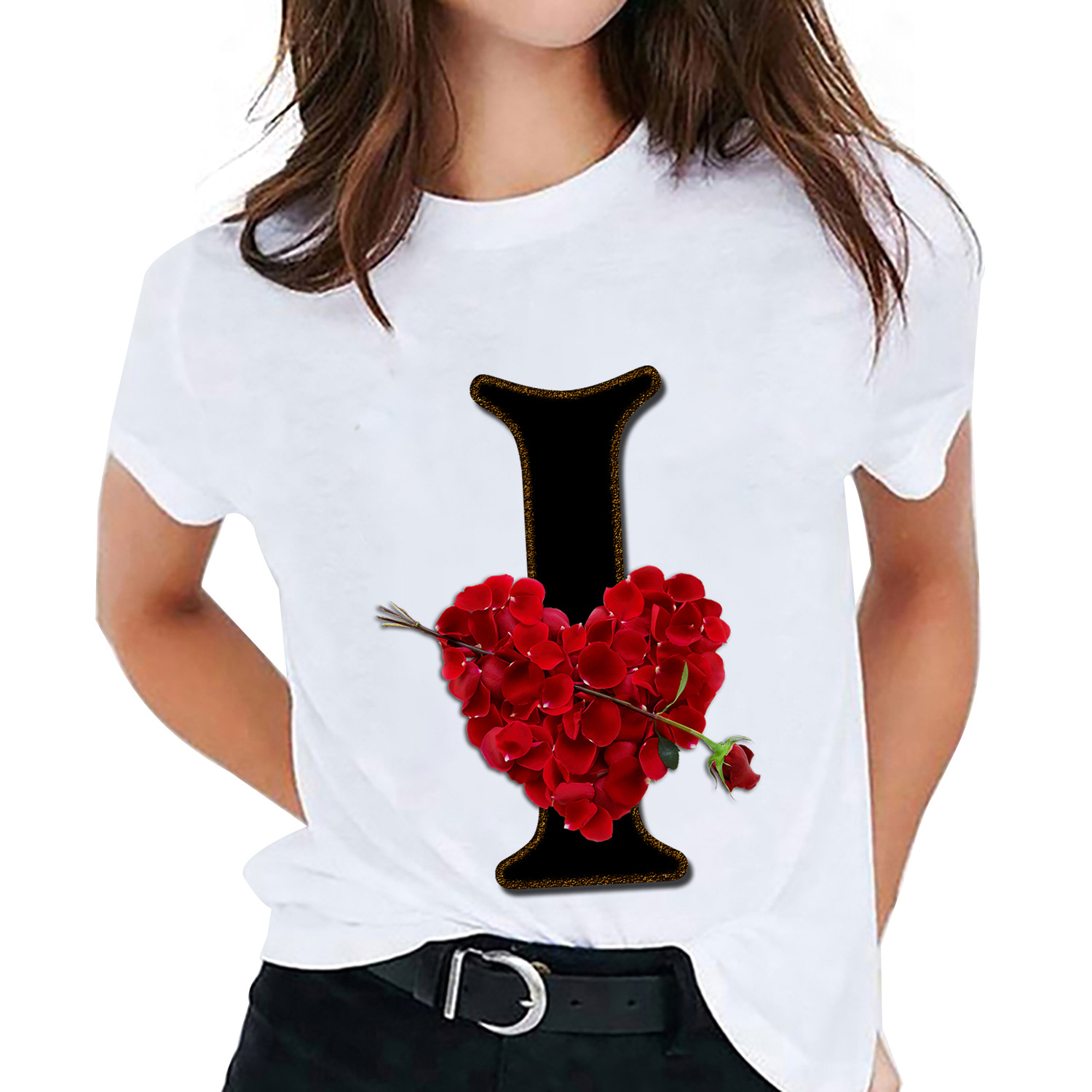 Short Sleeve Sleeve Length Wholesale Women'S Fashion Letter Heart Shape Short Sleeve Printing T-Shirts