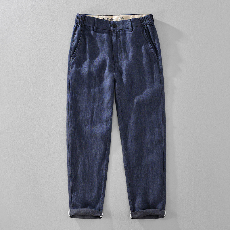1344 Spring and Summer Yarn-dyed Linen Men's Japanese-style Tapered High-end Breathable Casual Mid-waist Cropped Pants 1359 1344 Spring and Summer Yarn-dyed Linen Men's Japanese-style Tapered High-end Breathable Casual Mid-waist Cropped Pants 1359