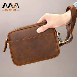 玛轮特手拿斜跨小包男士欧美复古单肩包疯马皮男款真皮防水手机包