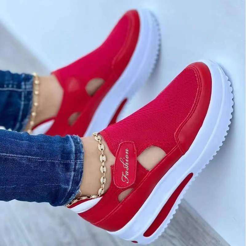 fashionable breathable casual low shoes wedge heel with velcro