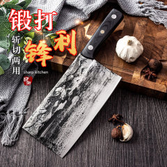 山水紋純手工鍛打鋒利菜刀復古家用切片刀斬骨刀廚師刀斬切兩用刀