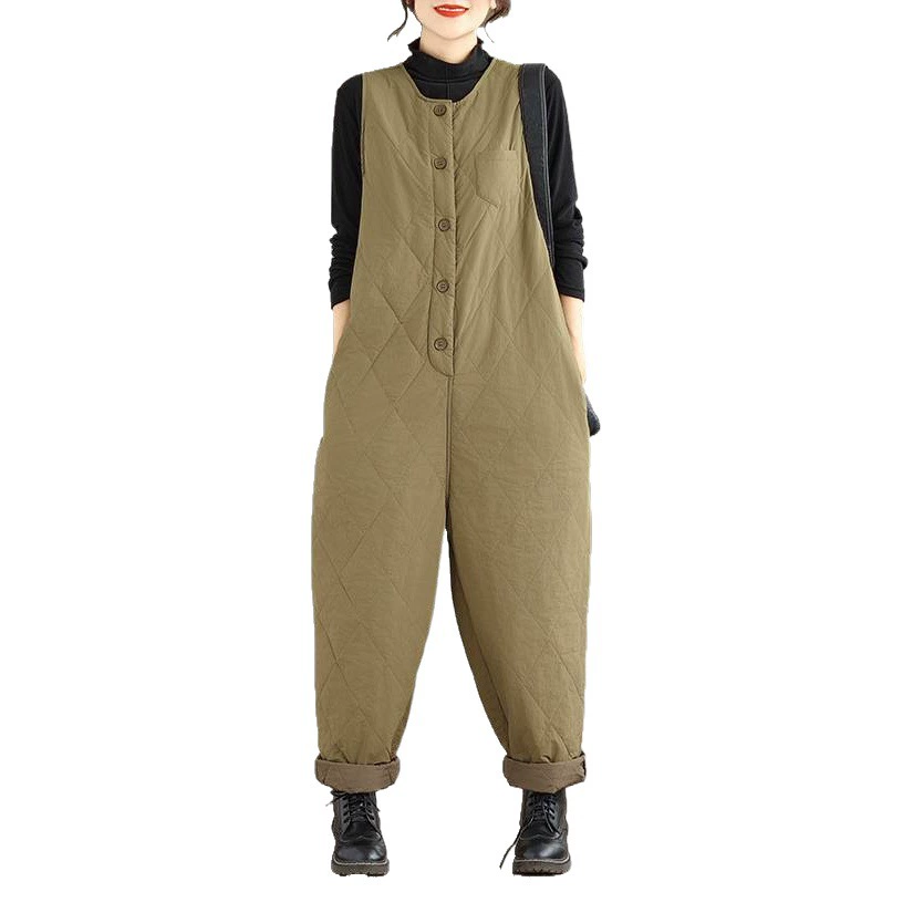 Стеганые брюки на подтяжках с ромбами для круглых девочек, женские модные однотонные гарем, повседневный комбинезон, зимний комбинезон, повседневные брюки с принтом