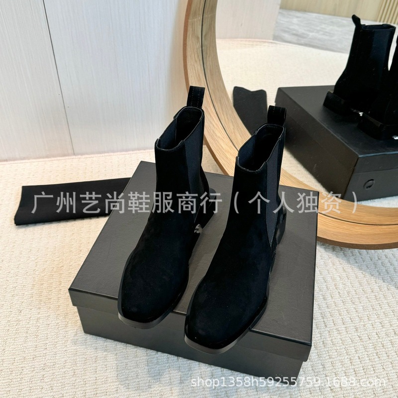 高版2025秋冬真皮圆头英伦复古方跟套筒马丁靴切尔西靴短靴单靴女|undefined
