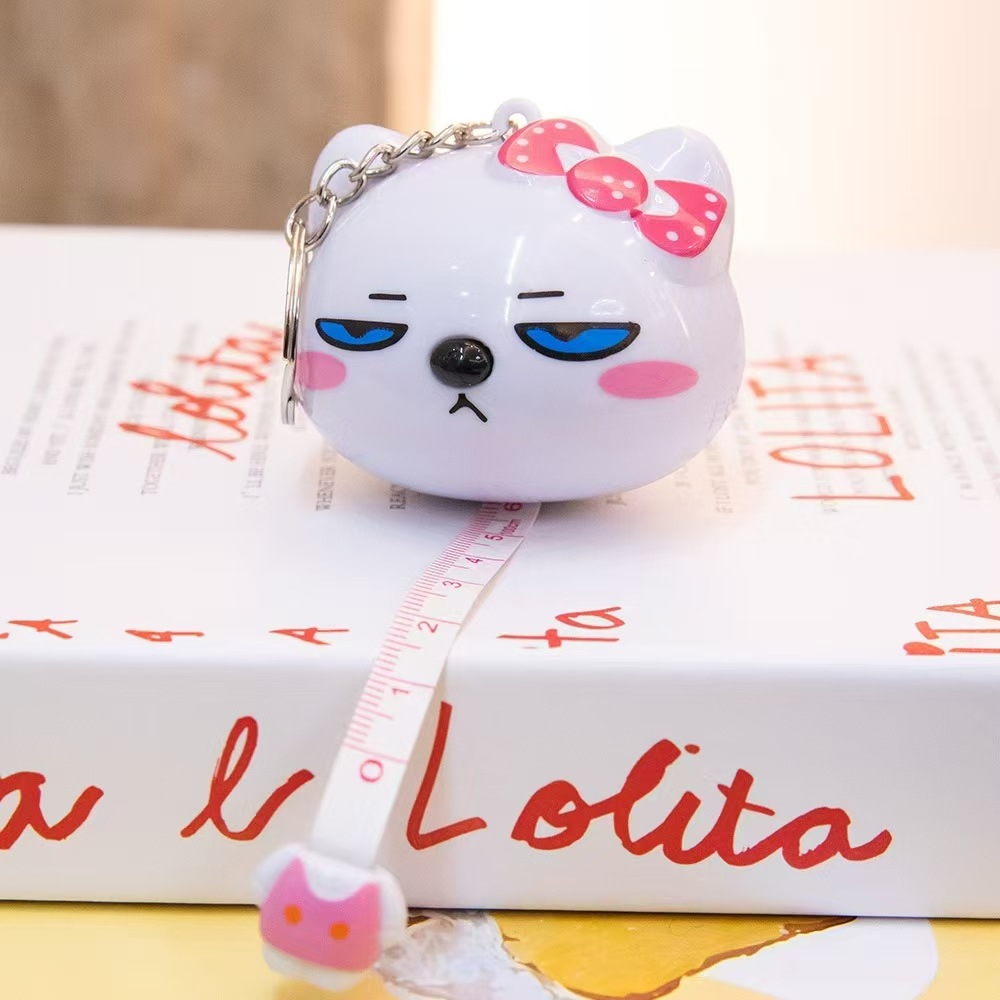 卡通公仔粉色猫卡通猫自动伸缩卷尺包包挂饰软尺钥匙扣精致挂件