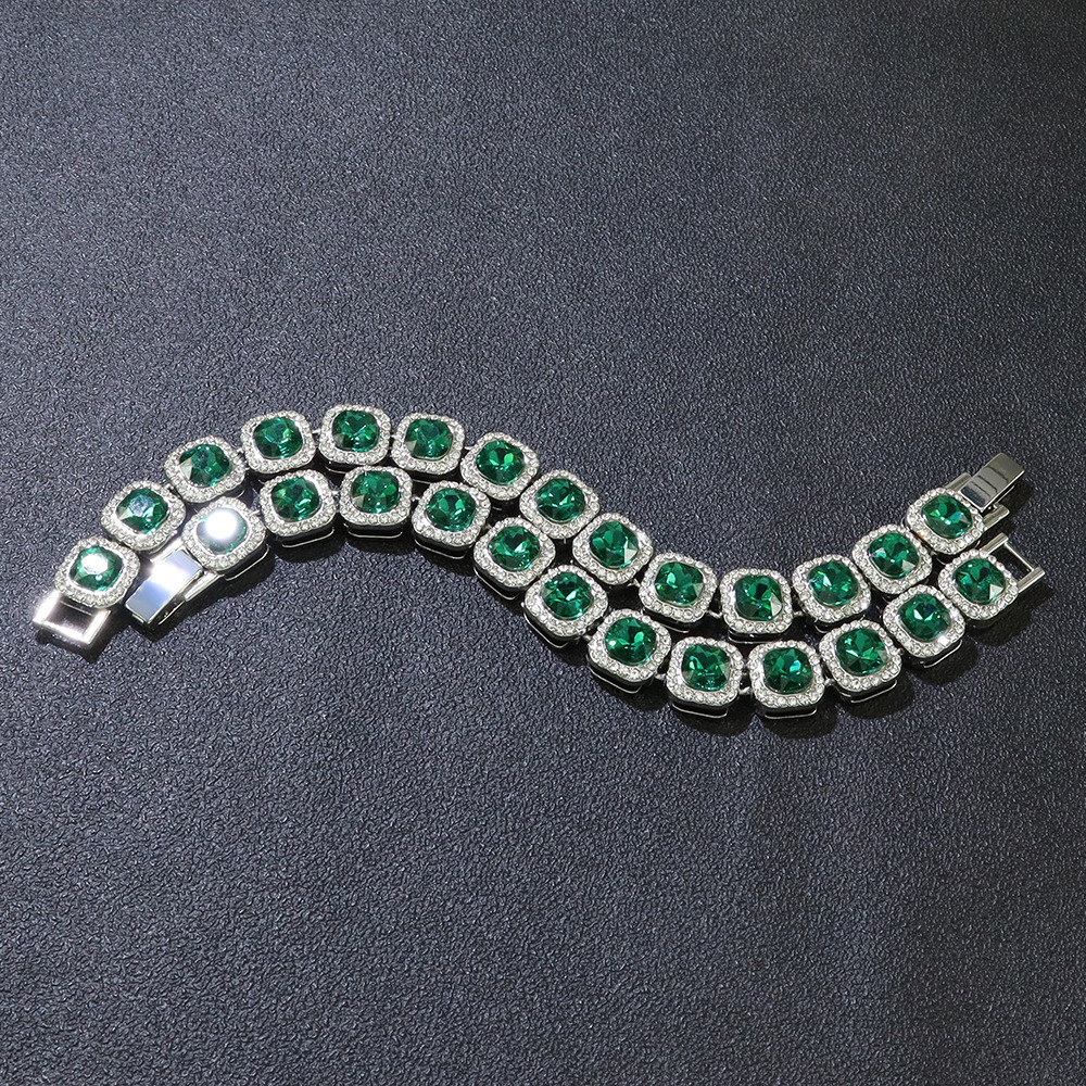 Hip-Hop Vierkante Volledige Diamant Groene Rots Candy Ketting Coole Streetdance Motorfiets Stijl Sleutelbeen Halsketting_voghion.com