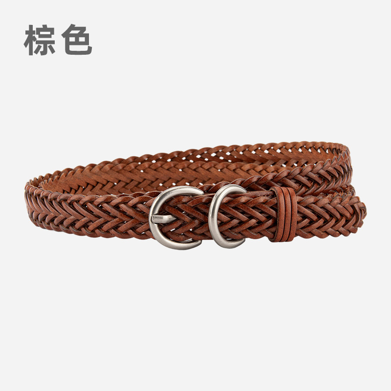 新款编织皮带女针扣免打孔百搭细裤带女士装饰连衣裙带复古皮带女|undefined