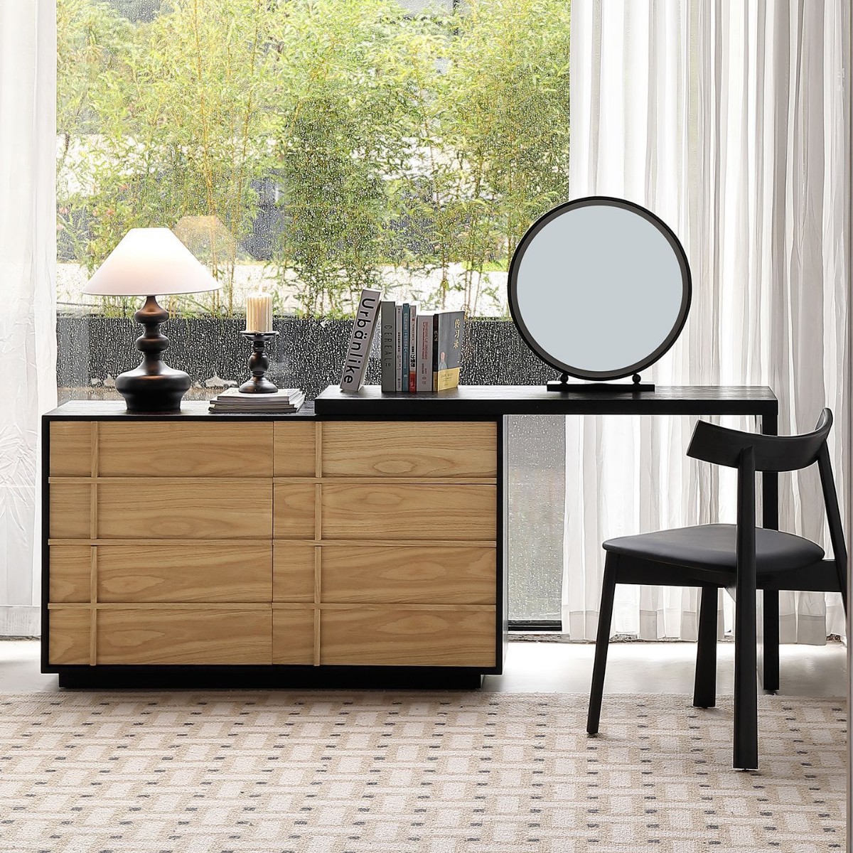 Wabi-Sabi Mid-Century Style Solid Wood Dresser and Cupboard Integrated Retro Bedside Storage Cabinet Bedroom Corner Retractable Dressing Table