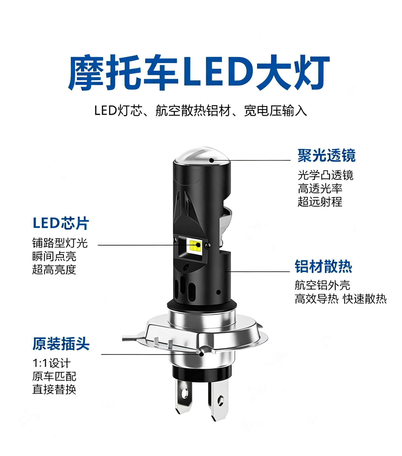 Motorcycle and electric vehicle LED front headlight P15D H4 BA20D dual-prong yellow-white dual-color integrated high and low beam spotlight