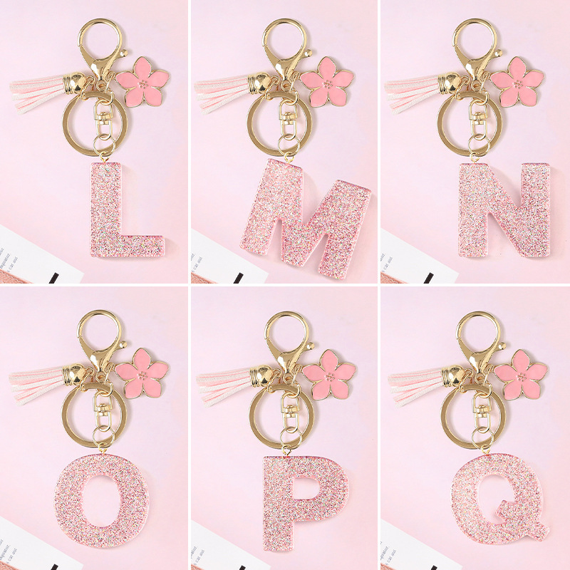Resin 26 English Alphabet Keychain Glitter Tassel Female Letter Keychain Student Backpack Pendant Accessories