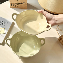 クリーム風の顔の碗の陶磁器の手は不規則な双耳の碗の家庭のキャンディーの色のサラダの碗のデザートの碗の専用の碗をつまみます。