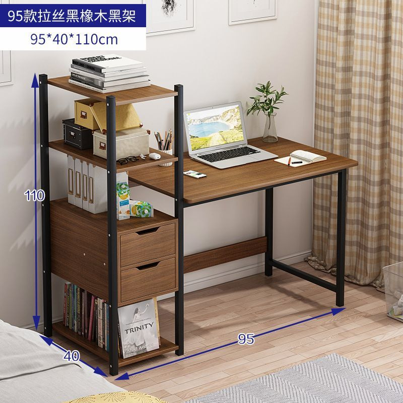 Simple Modern Wooden Steel Frame Desk with Bookshelf Small Apartment Home Study Writing Desk Simple Computer Desk
