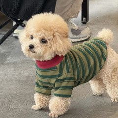 ペットの犬の服春と秋の薄いタイプのテディは熊の博美な小型の子犬のストライプの丸首のtシャツより毛が落ちないようにします。