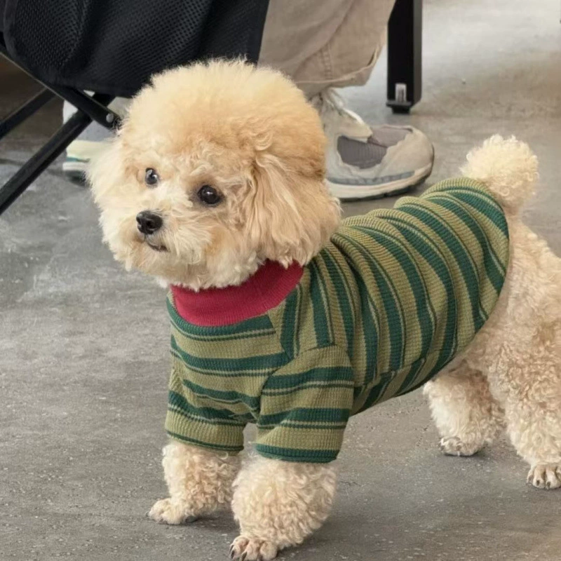 Одежда для собак для собак весной и осенью тонкий Тедди Бей маленький щенок в полоску с круглым вырезом футболка против выпадения волос