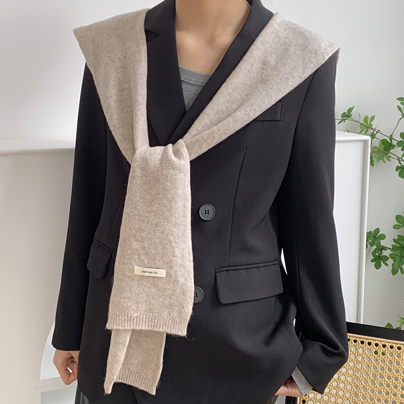 Tejido de lana pura con un chal de aire acondicionado de mujer cuello falso decoración bufandas de nudos hombros cálidos manteniendo el cuello