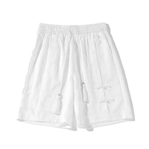 Men's 2025 Summer New Style Chinese Style Short Shorts with Button-Embroidered Design, Casual Sporty High Street Versatile 5-Finger Pants