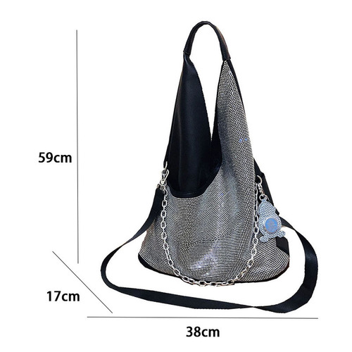 6382-1 European Fashion Water Diamond Large Tote Bag, Stylish South Korean Soft Leather, Lightweight Diamond-embellished Personal High-capacity Shoulder Bag