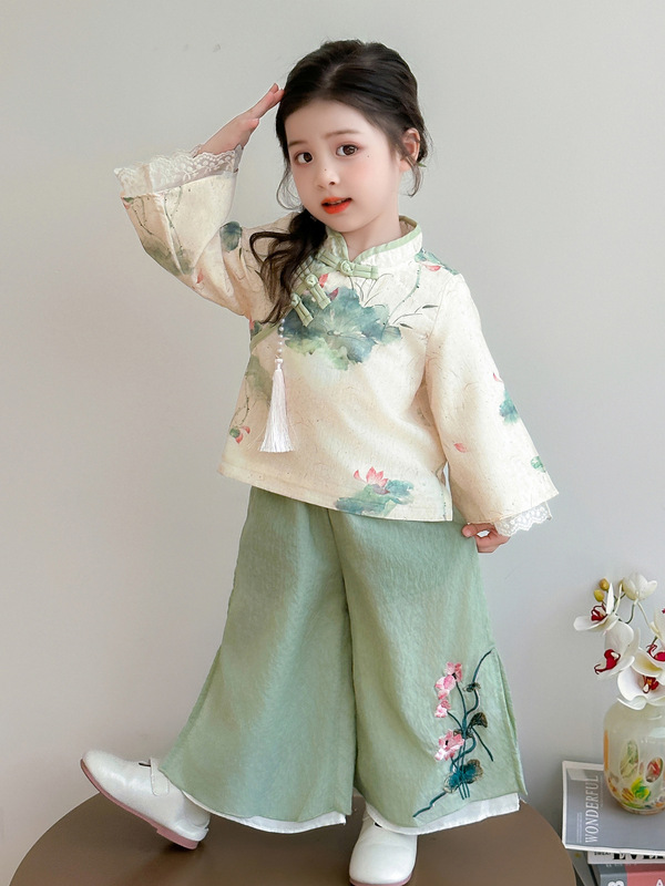 汉服女童秋季2025新款儿童国风新中式套装长袖古风女孩两件套批发|undefined