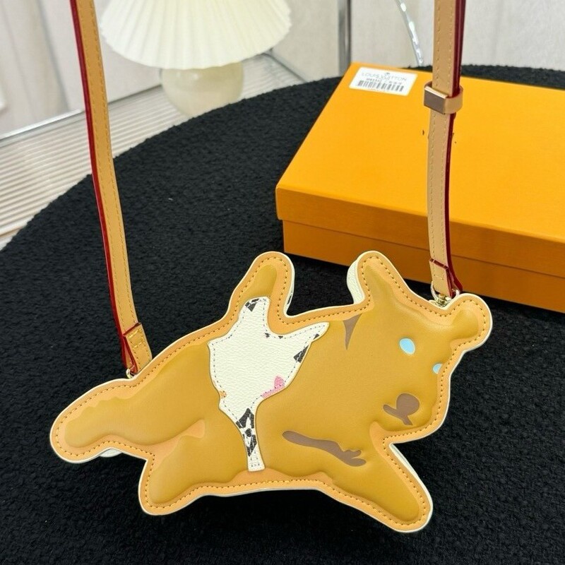 Donkey Brown Calfskin Shoulder Bag Cute Foxhound Crossbody Bag Dog Shape Spliced ​​Presbyopic Underarm Bag