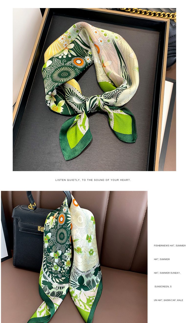 Korean green flower printing silk scarf wholesalepicture1