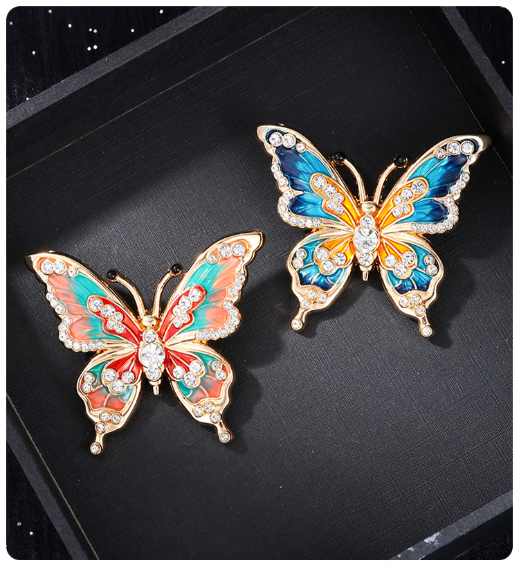 European and American high-grade enamel painted butterfly brooch ladies fashion oil drop diamond high-grade niche brooch corsage wholesale