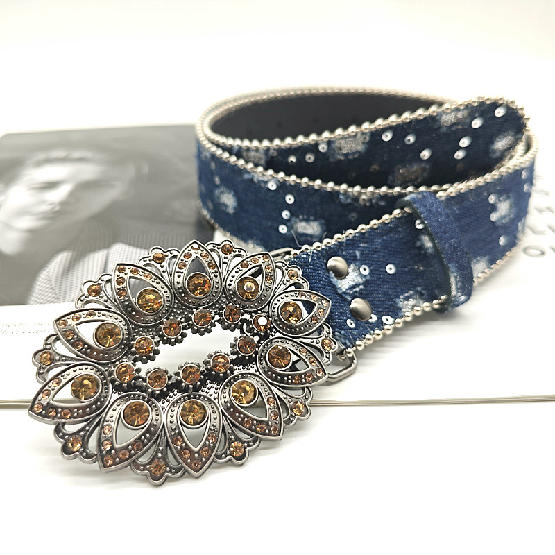 Ceinture Spicy Girl de style américain Y2k avec un design de niche féminin et une sensation de denim. Nouvelle ceinture accessoire en perles incrustées de strass_voghion.com
