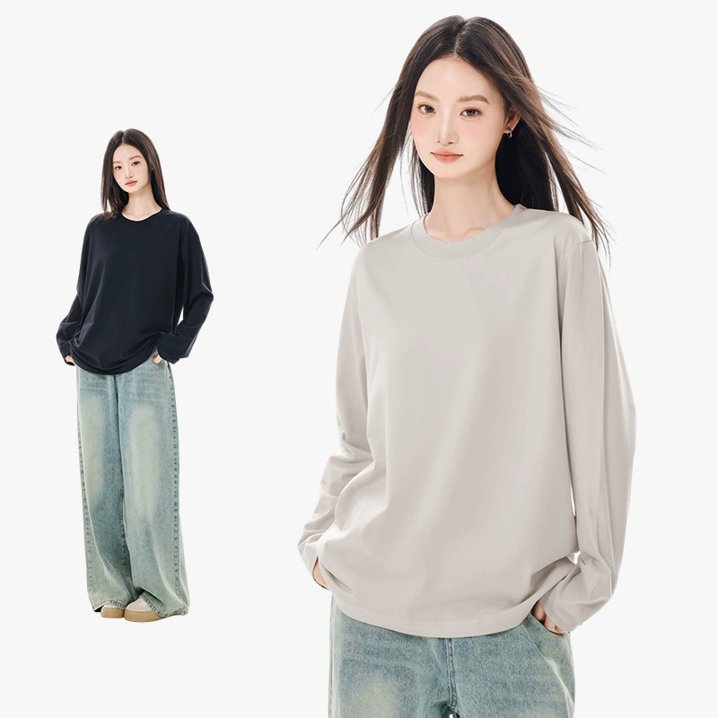 Pure Cotton Long-sleeved T-shirt Women's 2024 New Solid Color Inner Base Shirt Autumn All-match Loose Shoulder Sleeve Women's Top Pure Cotton Long-sleeved T-shirt Women's 2024 New Solid Color Inner Base Shirt Autumn All-match Loose Shoulder Sleeve Women's Top