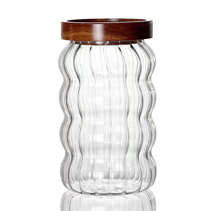 Granos de vidrio creativo frasco de almacenamiento martillo patrón Acacia tapa de madera frasco sellado frasco de almacenamiento de granos de café botella de almacenamiento
