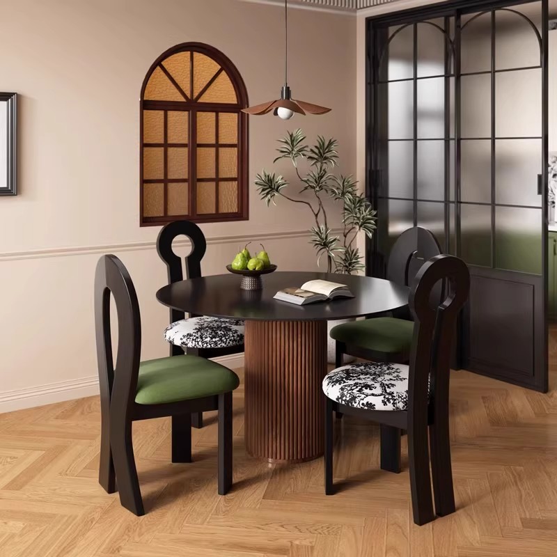 Silla de comedor de madera maciza de estilo antiguo, silla de comedor para el hogar, silla de hipopótamo mixta, silla de sirena, taburete de maquillaje de ratán retro