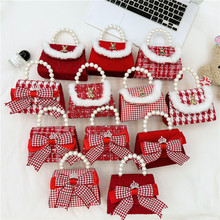 2024百搭红色新年包女童洋气斜挎包珍珠手拎蝴蝶结公主包时尚小包