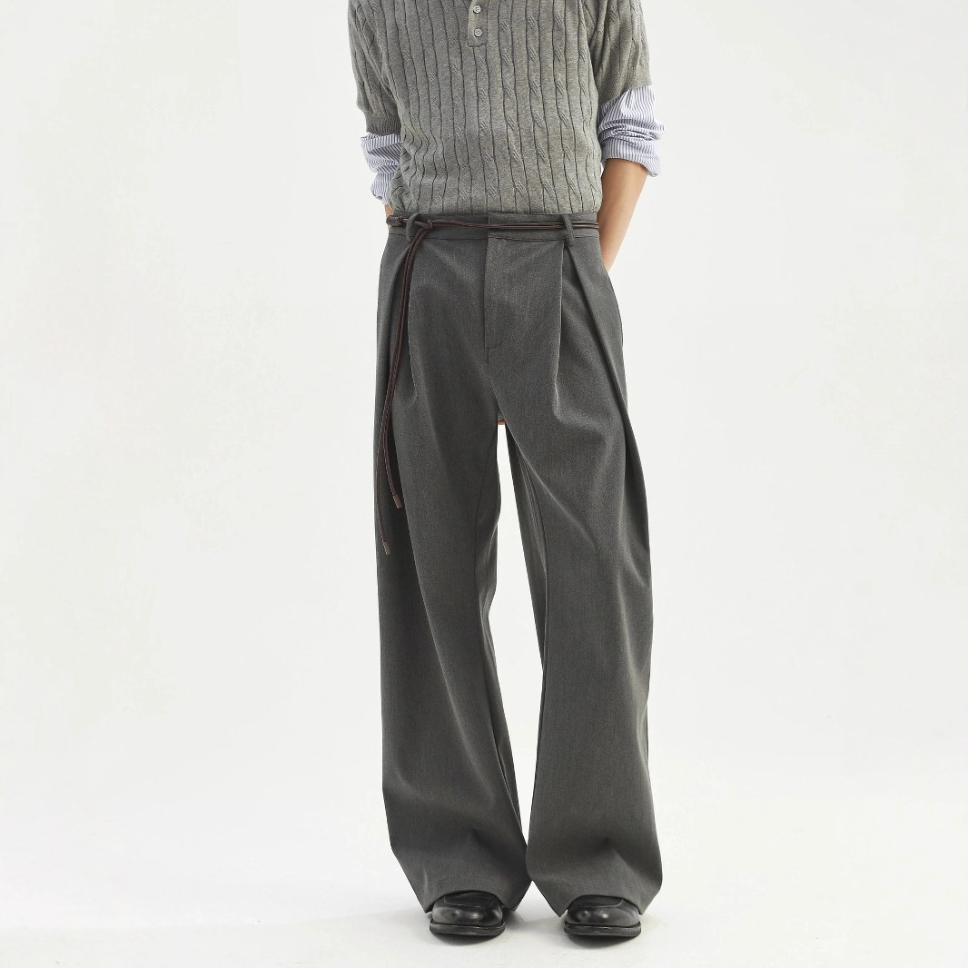 Cross-Border Three-Dimensional Pleated A-Line Silhouette Men's Cleanfit Commuter Casual Pants Loose Trendy Long Trousers