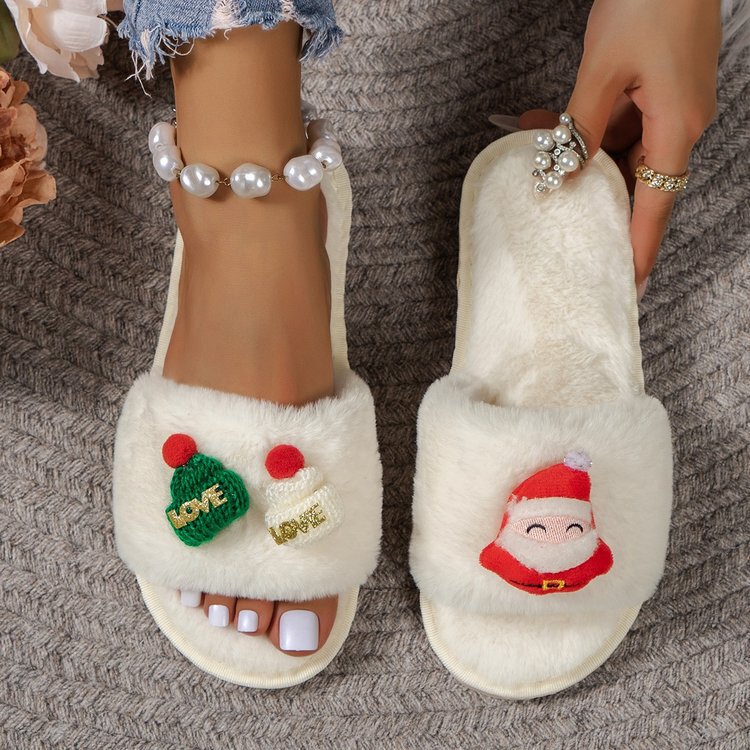 Cross-border ins Santa Claus open cotton slippers winter home indoor plush slippers women's warm plush slippers women Cross-border ins Santa Claus open cotton slippers winter home indoor plush slippers women's warm plush slippers women
