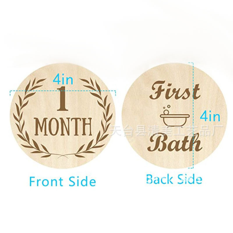 13 Tarjeta De Luna redonda de madera de doble cara y el primer baño de bebé tallado de doble cara del bebé y el hito recién nacido