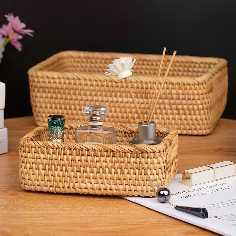 Cesta de almacenamiento de marco rectangular de tejido de caña vietnamita, cesta de almacenamiento de marco rectangular de estilo chino, cesta de almacenamiento de marco artesanal de tejido de caña