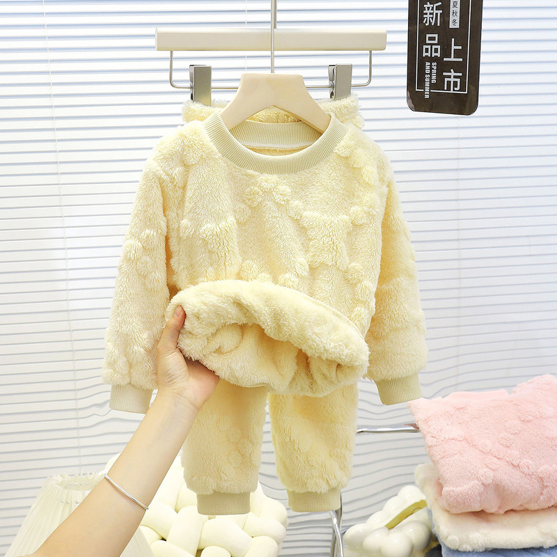 儿童睡衣套装保暖秋冬新款男童加厚家居服宝宝加绒女童衣服童装|undefined