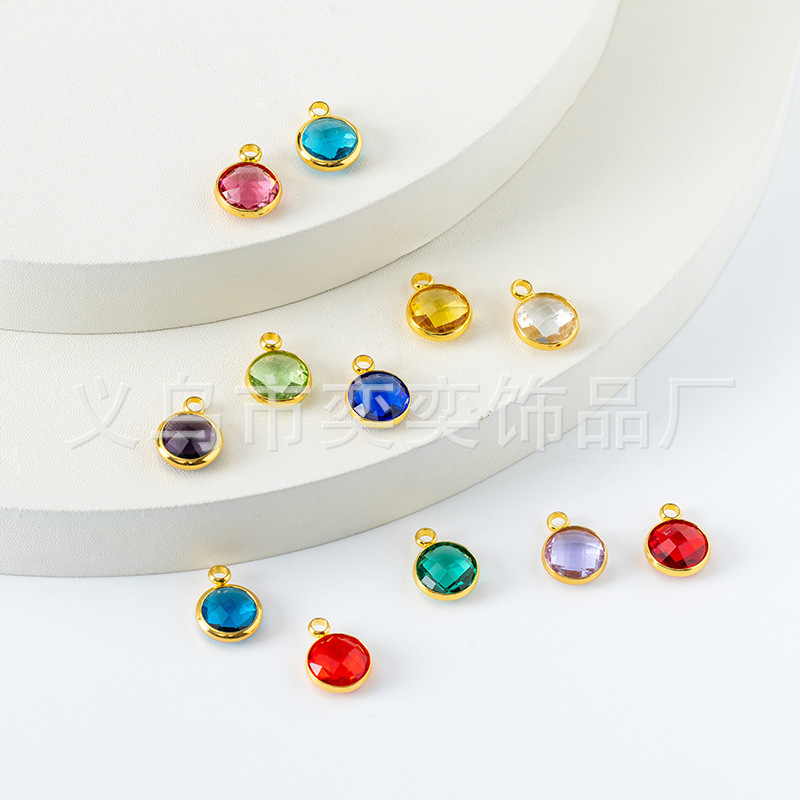 Stainless Steel Edged Twelve Birthstone Round Accessories Colorfulful K9 DIY Jewelry Necklace Accessories Birthstone Stainless Steel Edged Twelve Birthstone Round Accessories Colorfulful K9 DIY Jewelry Necklace Accessories Birthstone