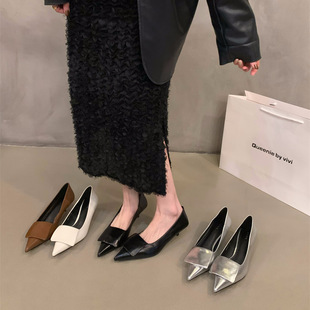 French Elegant Ladies Black Pointed Single-layer Shoes Women's Shoes 2024 New Spring Autumn and Winter Silver Stiletto Heel High Heels