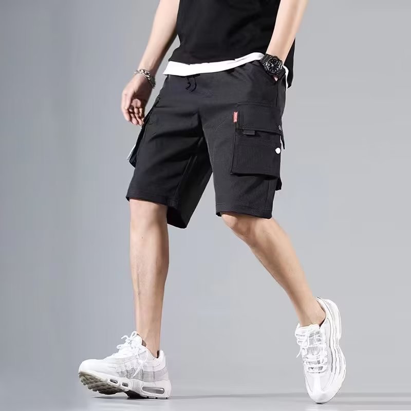 Men's Summer Thin Loose Straight Cargo Shorts Outdoor Multi-Pocket Casual Knee-Length Shorts with Elastic Waist