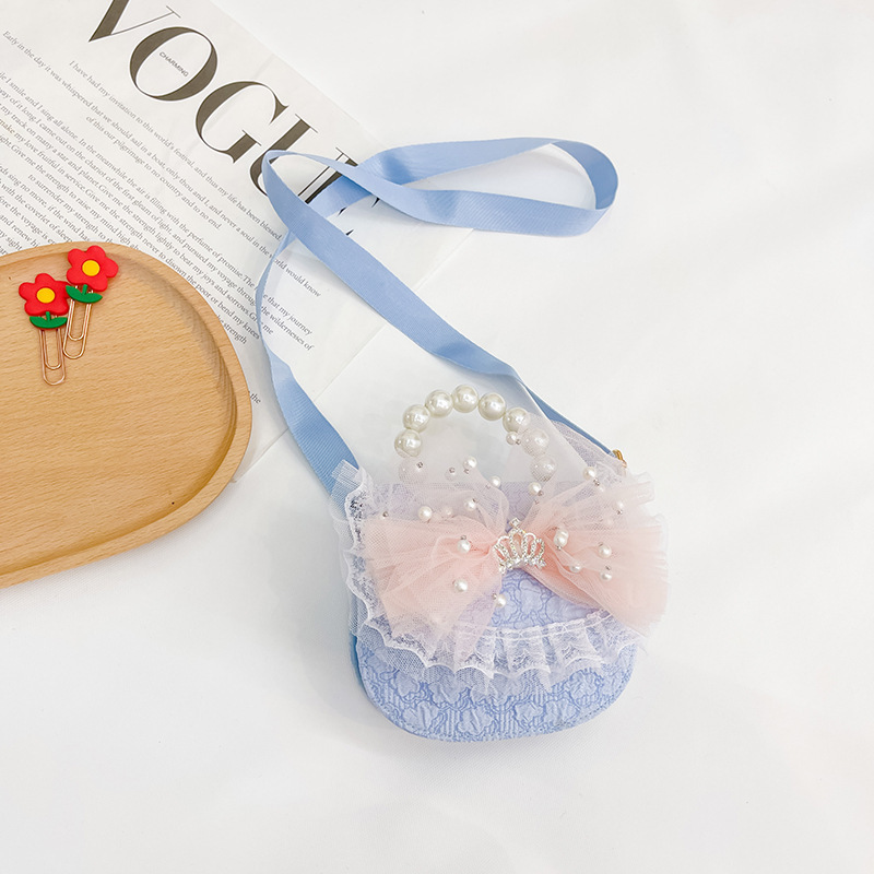 2022 nuevo bolso de los niños lindos niñas de moda occidental princesa mini bolso de hombro de encaje bolso de la perla