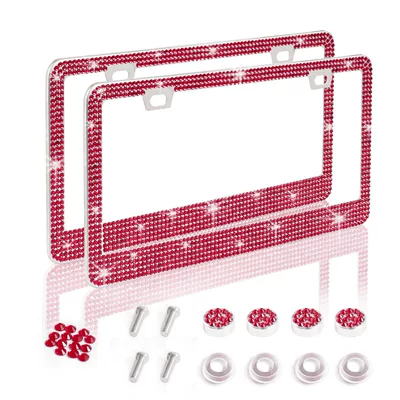 Plate Frame High-End Cross-Border Crystal Diamond: License plate holder/license plate holder - red-rhinestone-1-piece