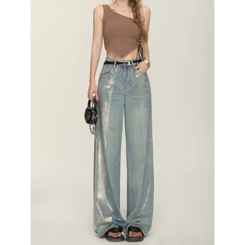 Light-Colored Low-Waisted Jeans for Women in Summer, Thin, American Retro, High-Waisted, Loose and Drapey, Slimming, Loose Wide-Leg Pants